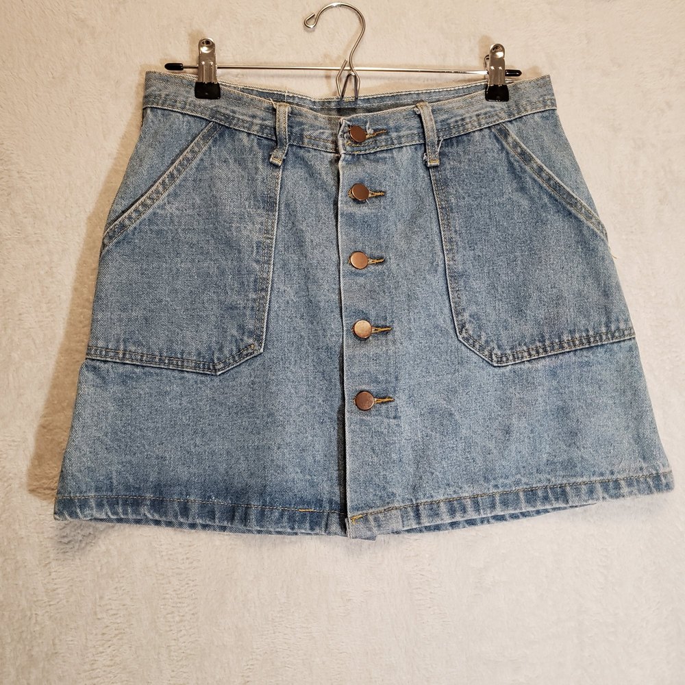 Y2K Jeans Mini Skirt Light Wash Button Front Pockets Large Denim 2000's